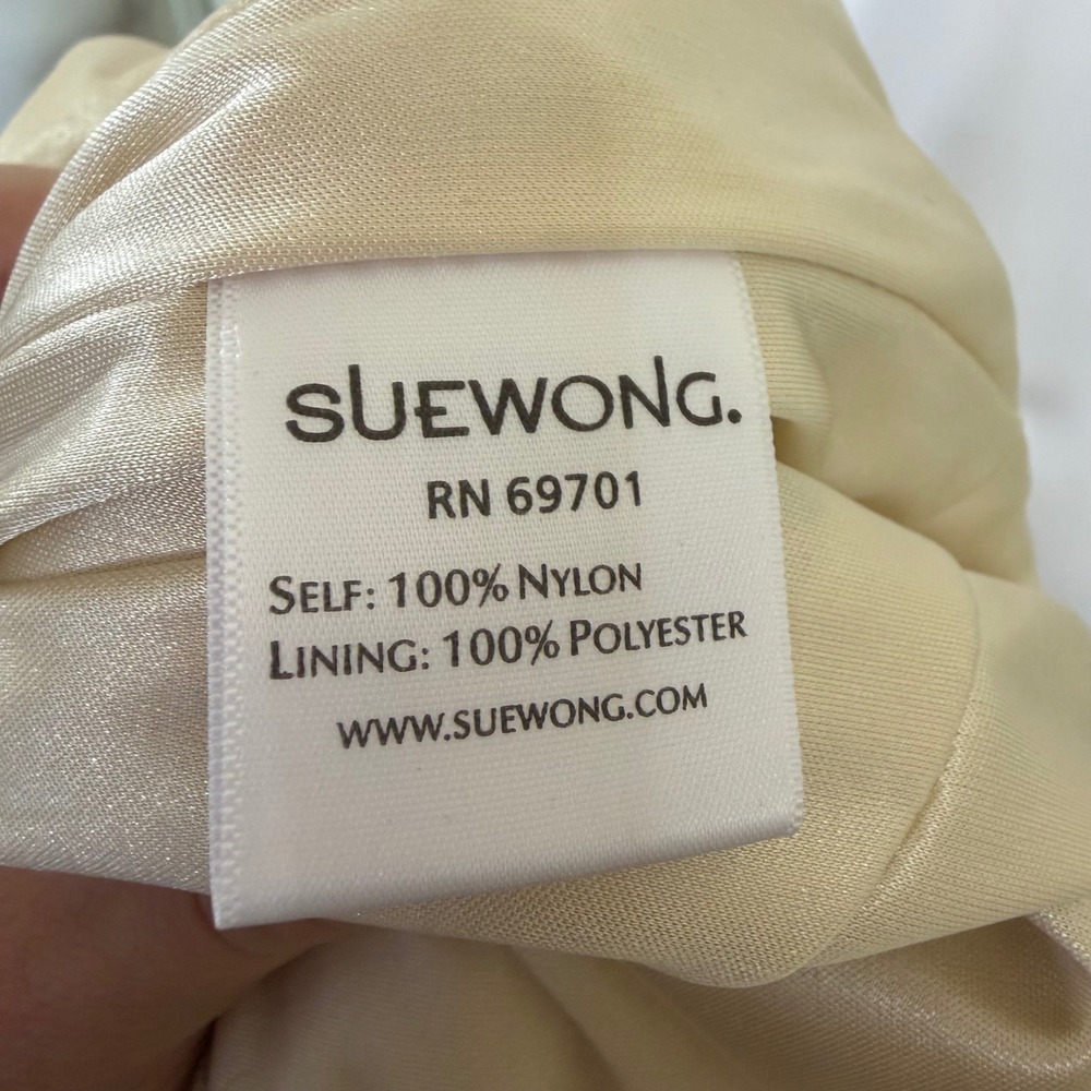 Sue Wong One Shoulder Cream Champagne Sequin Lace Pleated Cocktail Mini Dress - Picture 7 of 9